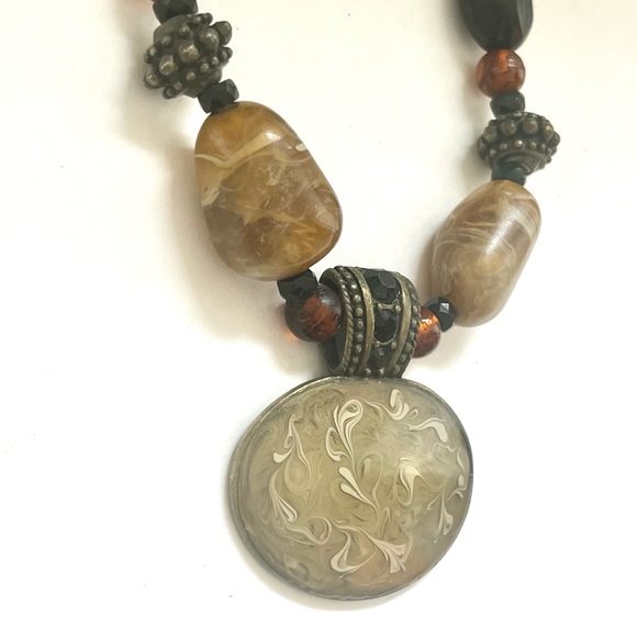 Chico’s vintage black & brown beaded, marble stone, glass pendant necklace - Picture 9 of 15